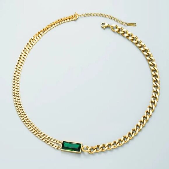 Anthropologie Jewelry - Green crystal minimalist necklace #735